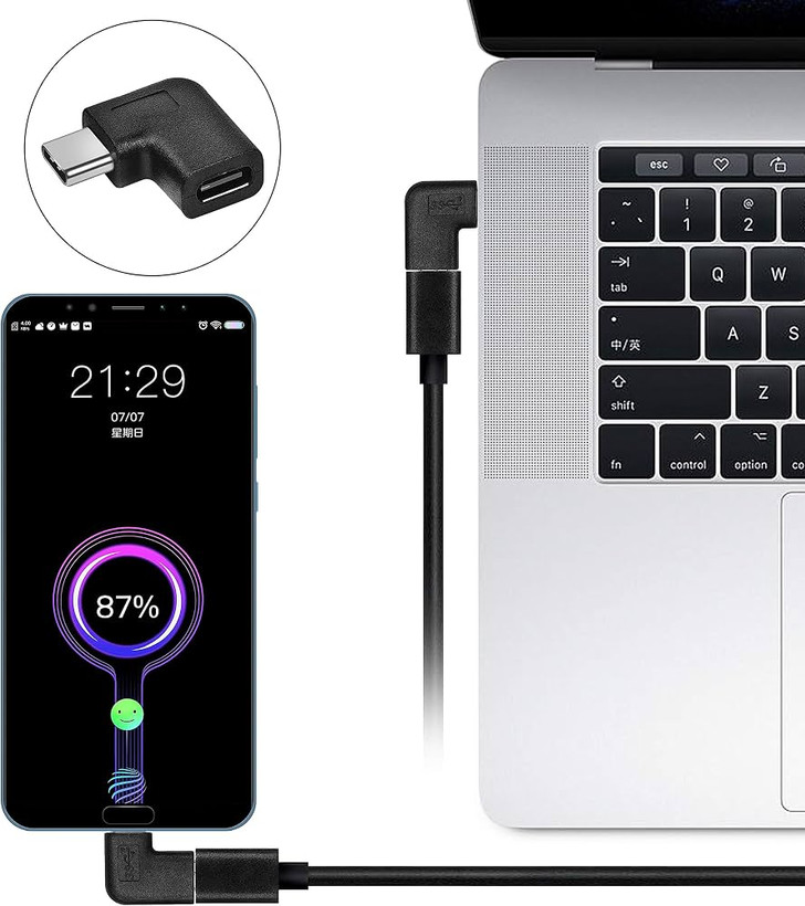 آداپتور ۹۰ درجه USB-C اوبرند Ubrand، تبدیل نر و ماده تایپ C زاویهدار، پک ۲ عددی