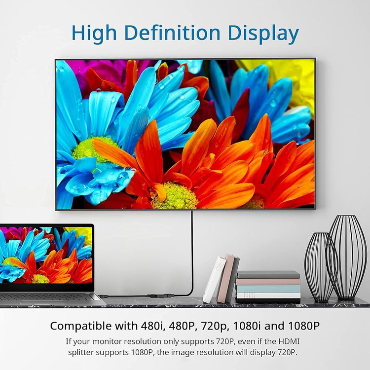 اسپلیتر HDMI کاستویو KASTWAVE یک به دو، تبدیل HDMI نری به دو خروجی مادگی، مناسب نمایش همزمان روی دو تلویزیون