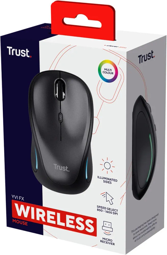 ماوس بیسیم تراست مدل Yvi FX با نورپردازی LED و دقت 800/1600 DPI